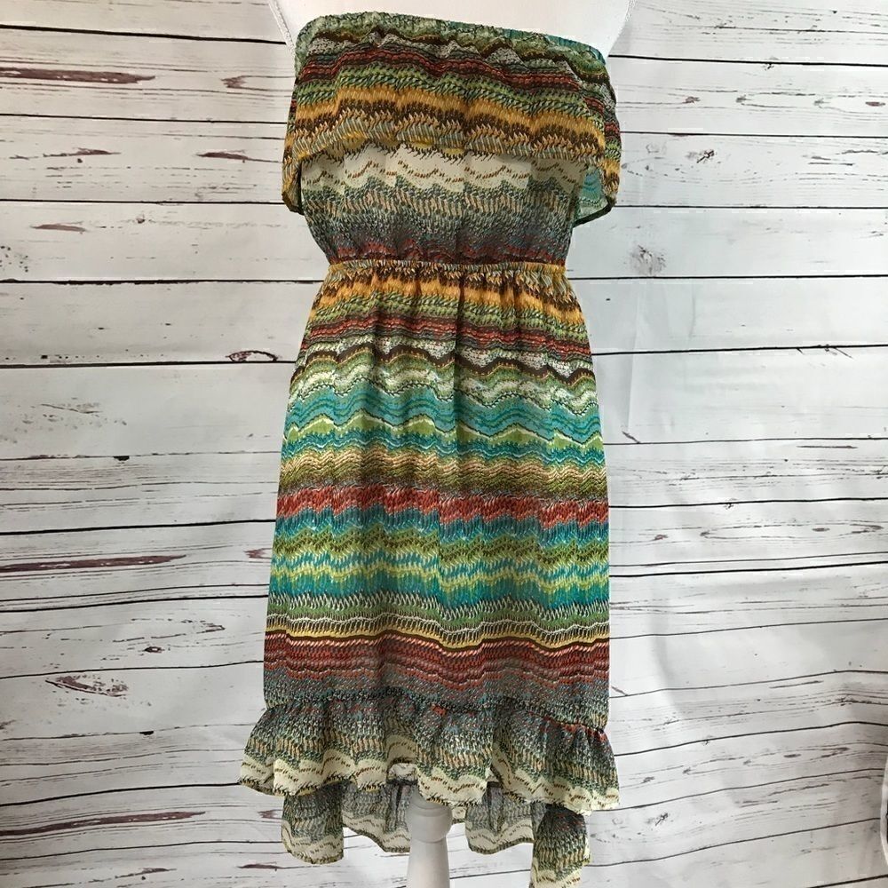 Poetry Boho Strapless Hi-low Multicolor dress